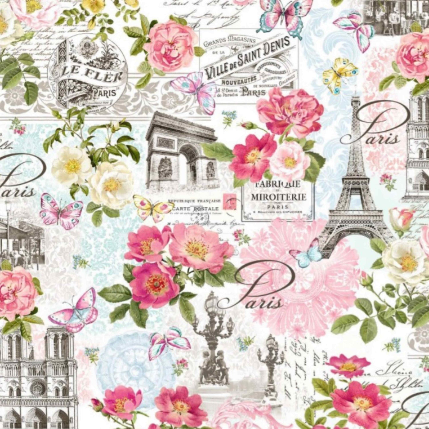 Fabric By The Yard - La Vie En Rose - Paris In Bloom -DCX9623-WHIT-D
