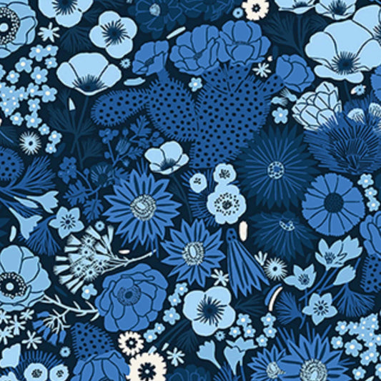 Prickly Pear - Cactus Flowers Blue - 90275-49 - Emily Taylor for Figo Fabrics