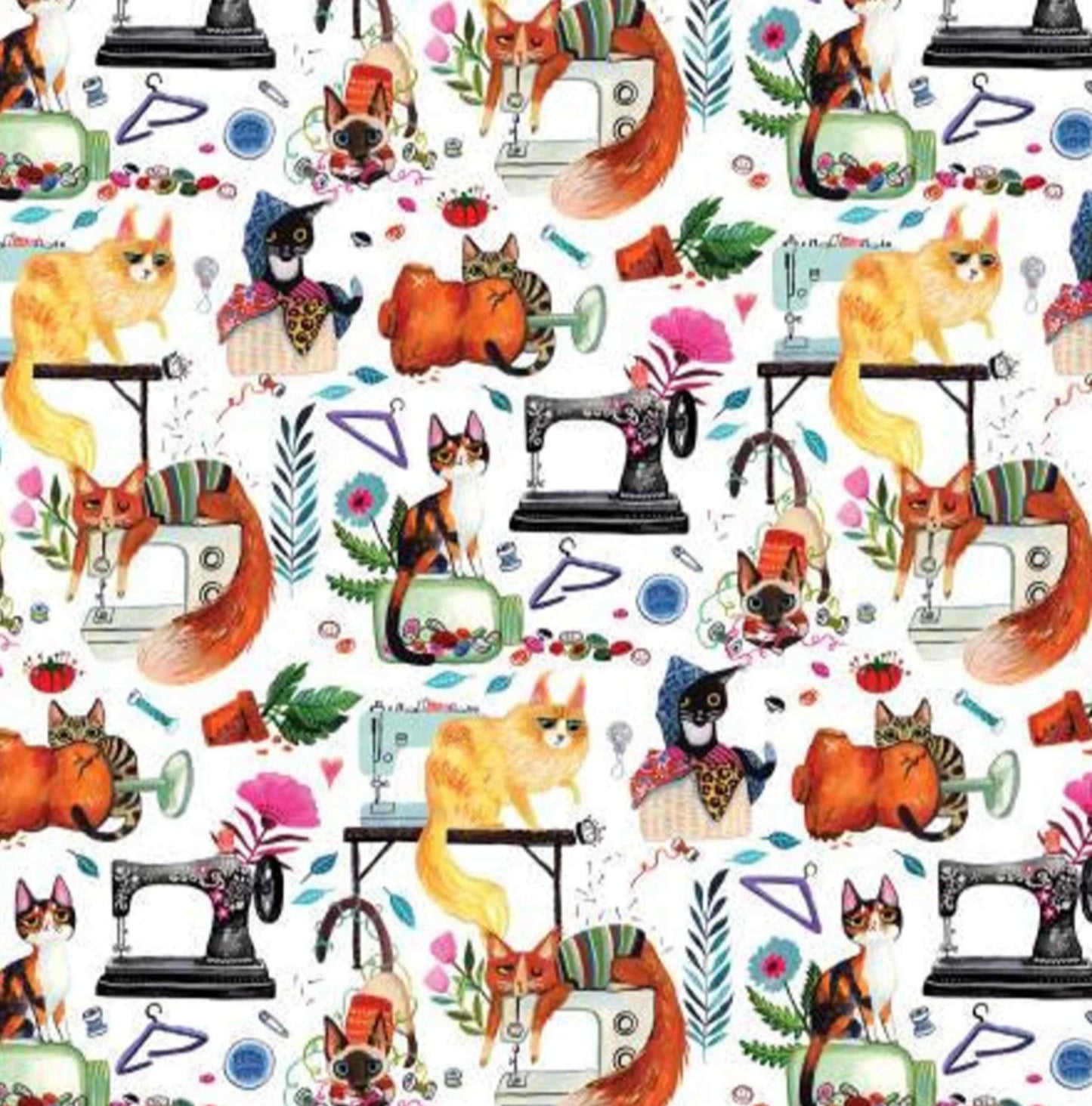 Fabric By The Yard - Dear Stella - Sew Mischievous - DMB2027 -  Cats - White