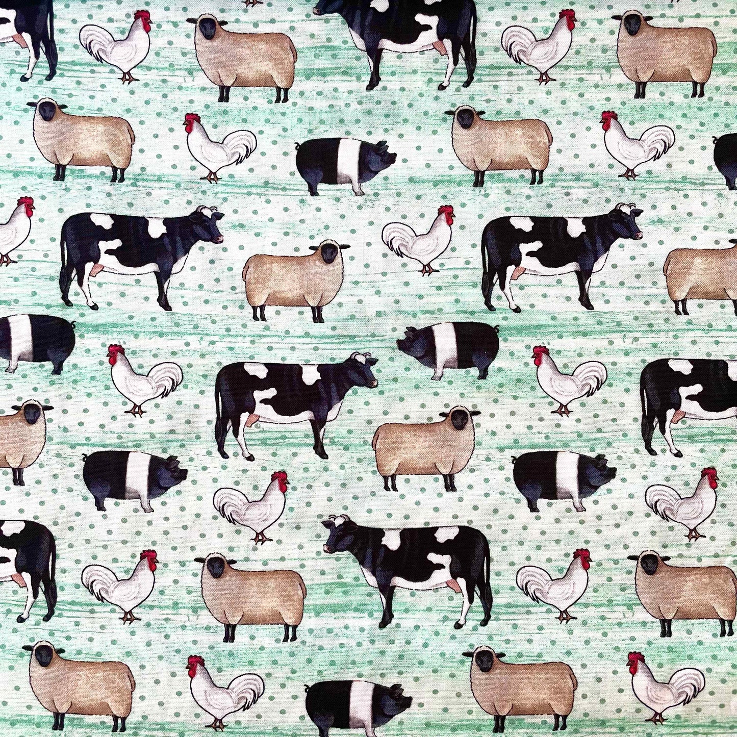 Fabric By The Yard - Farm Animals Lt Mint - Benartex -13246-04 - Spring Hill Farms